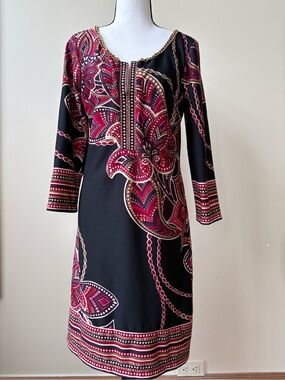 Roulette - Black Dress with Fuchsia and Cream Paisley Print - Size 8